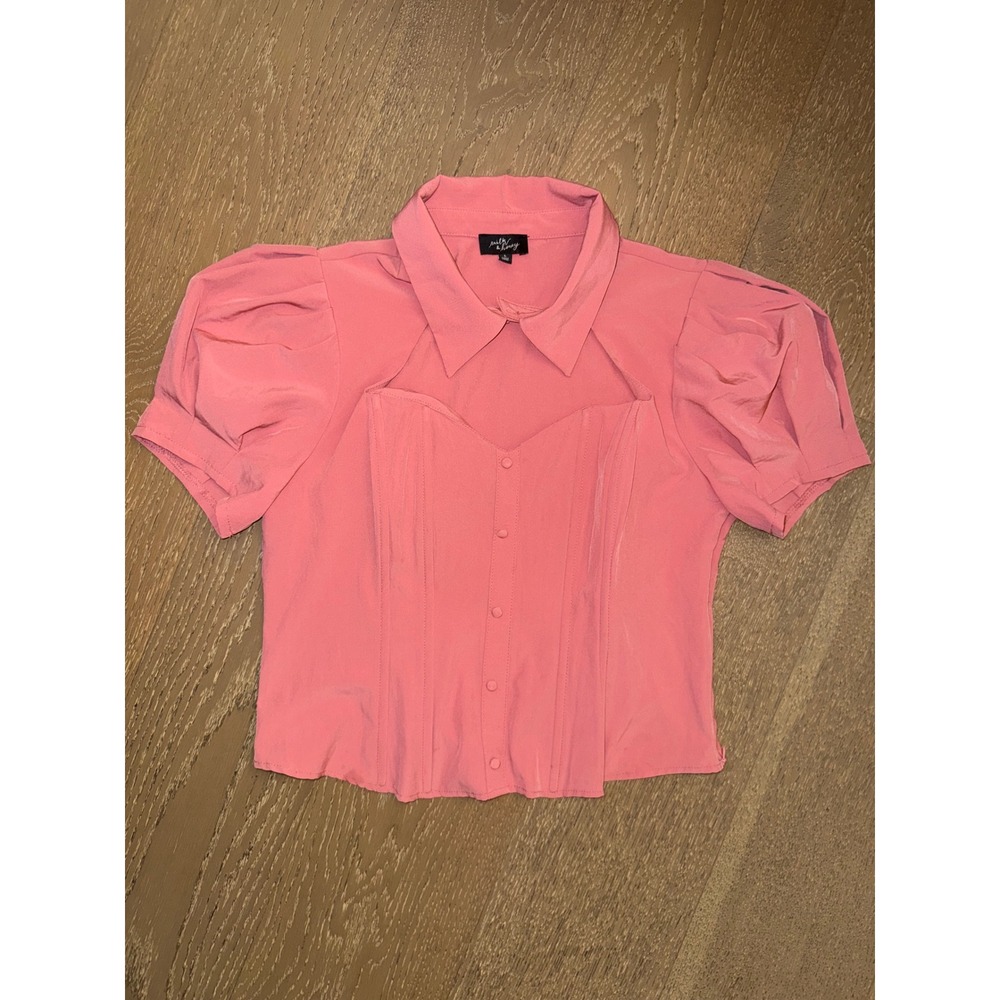 Milk & Honey Pink Cutout Corset Blouse Puff Sleeve Button Front Top Womens Large
